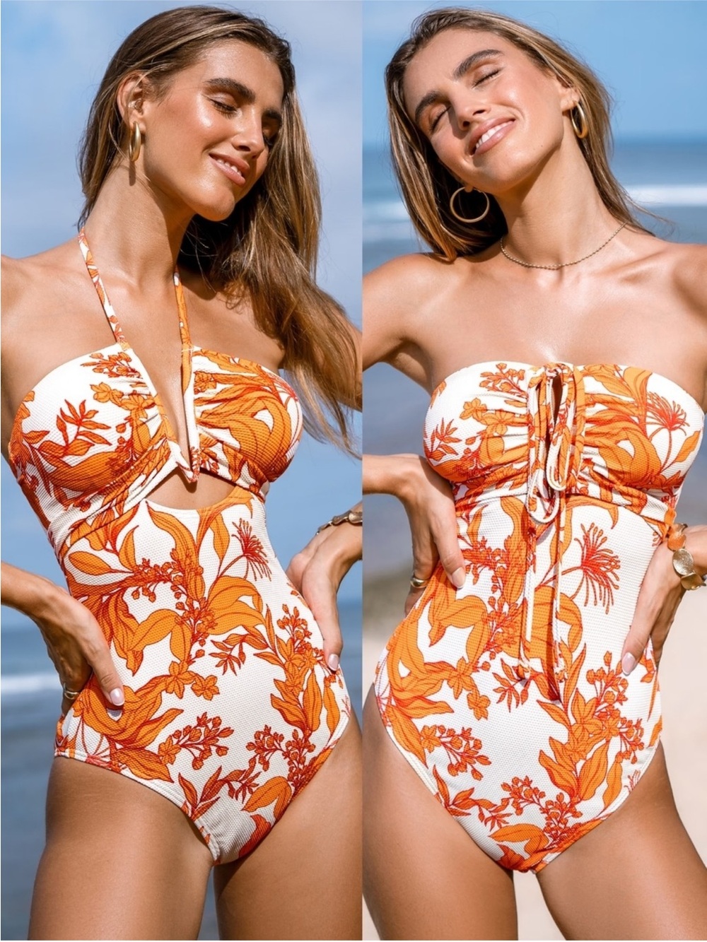 CUPSHE TROPICAL FLORAL HI CUT CHEEKY ONE PIECE HALTER SWIMSUIT